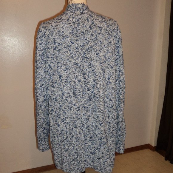 LL Bean Woman's Large Cardigan Sweater Blue White Pockets 100% Cotton - Picture 6 of 12